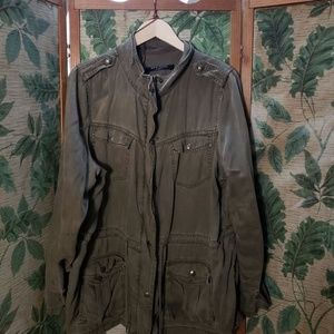 Olive Green Tie-Waist Utility Jacket